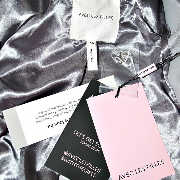 Avec Les Filles Luxurious Faux-Fur Cropped Paneled Coat in Grey Blue sz XS $199 - Picture 14 of 16